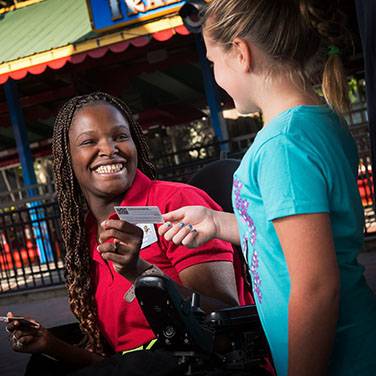 Employee and guest interacting